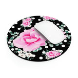 Mouse Pad-Magenta Pink Floral-White Polka Dots-Black