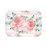 Bath Mat-Lush Pink Floral-Pink Horizontal Stripes-White