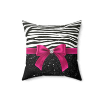 Square Pillow-Glam Passion Pink Bow-Zebra-Black Glitter