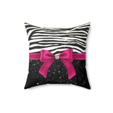 Square Pillow-Glam Passion Pink Bow-Zebra-Black Glitter