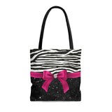 Tote Bag-Glam Passion Pink Bow-Zebra-Black Glitter