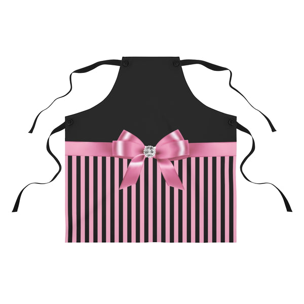 Apron-Glam Pink Bow-Pink Black Pinstripes-Black