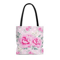 Tote Bag-Magenta Pink Floral-White Polka Dots-Pink