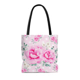 Tote Bag-Magenta Pink Floral-White Polka Dots-Pink