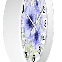 Wall Clock-Soft Blue Floral-Soft Blue Horizontal Stripes-White