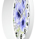 Wall Clock-Soft Blue Floral-Soft Blue Horizontal Stripes-White