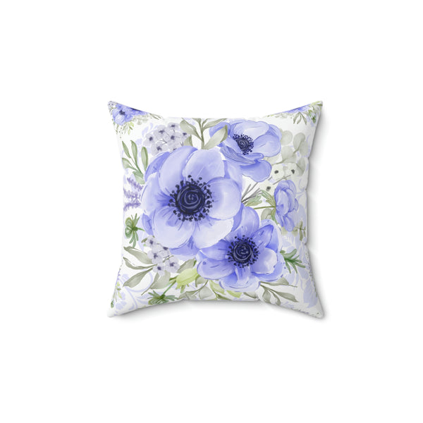 Square Pillow-Soft Blue Floral-Blue Stencil-White