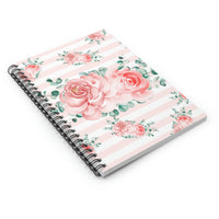 Small Spiral Notebook, 6x8in-Lush Pink Floral-Pink Horizontal Stripes-White