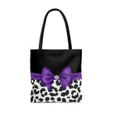 Tote Bag-Glam Purple Bow-Snow Leopard-Black