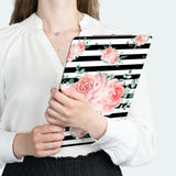 Clipboard-Lush Pink Floral-Black Horizontal Stripes-White