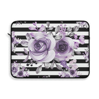 Laptop Sleeve-Soft Purple Floral-Black Horizontal Stripes-White