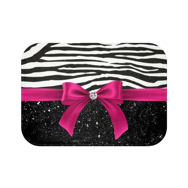 Bath Mat-Glam Passion Pink Bow-Zebra-Black Glitter