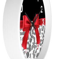 Wall Clock-Glam Red Bow-Grey Leopard-Black