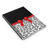 Small Spiral Notebook, 6x8in-Glam Red Bow-Grey Leopard-Black