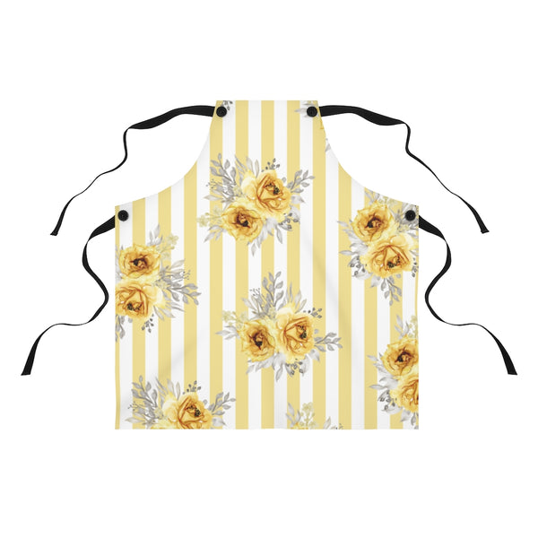Apron-Yellow Floral Pinstripes