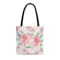 Tote Bag-Lush Pink Floral-White Polka Dots-Pink