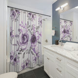 Shower Curtains-Soft Purple Floral-Soft Purple Pinstripes-White