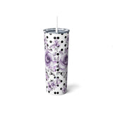 Skinny Tumbler, 20oz-Soft Purple Floral-Black Polka Dots-White