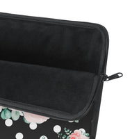 Laptop Sleeve-Lush Pink Floral-White Polka Dots-Black