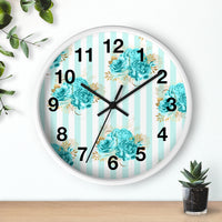 Wall clock-Aqua Blue-Floral Pinstripes