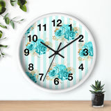 Wall clock-Aqua Blue-Floral Pinstripes