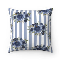 Square Pillow-Stormy Blue-Floral Pinstripes