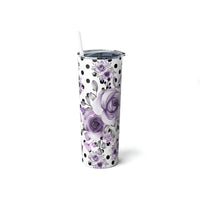 Skinny Tumbler, 20oz-Soft Purple Floral-Black Polka Dots-White