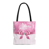 Tote Bag-Glam Pink Bow-Pink White Stencil-Pink White Pinstripes