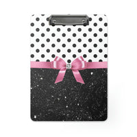 Clipboard-Glam Pink Bow-Black Polka Dots-Black Glitter