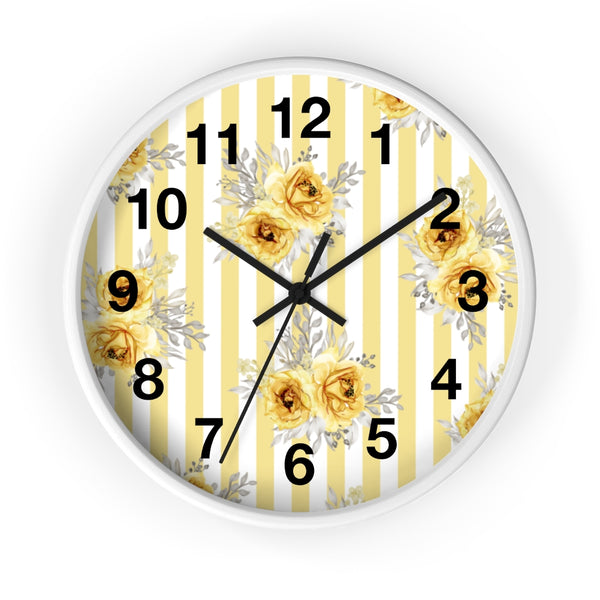 Wall clock-Yellow Floral Pinstripes