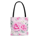 Tote Bag-Magenta Pink Floral-White Polka Dots-Pink