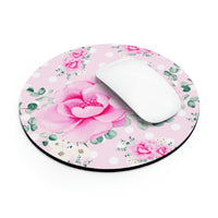 Mouse Pad-Magenta Pink Floral-White Polka Dots-Pink