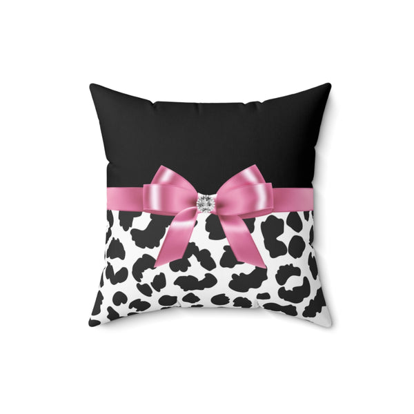 Square Pillow-Glam Pink Bow-Snow Leopard-Black