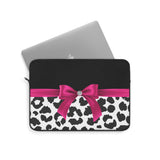 Laptop Sleeve-Glam Passion Pink Bow-Snow Leopard-Black