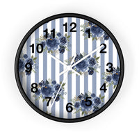 Wall clock-Stormy Blue-Floral Pinstripes