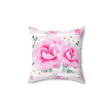 Square Pillow-Magenta Pink Floral-Pink Horizontal Stripes-White