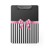 Clipboard-Glam Pink Bow-Black White Pinstripes-Black