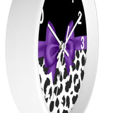 Wall Clock-Glam Purple Bow-Snow Leopard-Black