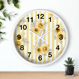 Wall clock-Yellow Floral Pinstripes