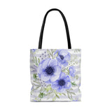 Tote Bag-Soft Blue Floral-Soft Blue Horizontal Stripes-White