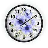 Wall Clock-Soft Blue Floral-Soft Blue Horizontal Stripes-White