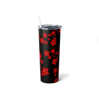 Skinny Tumbler, 20oz-Red Floral Blossoms-Black