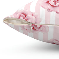 Square Pillow-Pink Floral Pinstripes