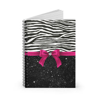 Small Spiral Notebook, 6x8in-Glam Passion Pink Bow-Zebra-Black Glitter