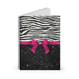 Small Spiral Notebook, 6x8in-Glam Passion Pink Bow-Zebra-Black Glitter