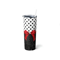 Skinny Tumbler, 20oz-Glam Red Bow-Black Polka Dots-Black Glitter