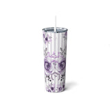 Skinny Tumbler, 20oz-Soft Purple Floral-Soft Purple Pinstripes-White