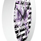 Wall Clock-Soft Purple Floral-Black Horizontal Stripes-White