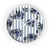 Wall clock-Stormy Blue-Floral Pinstripes