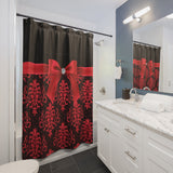 Shower Curtains-Glam Red Bow-Red Lace-Black